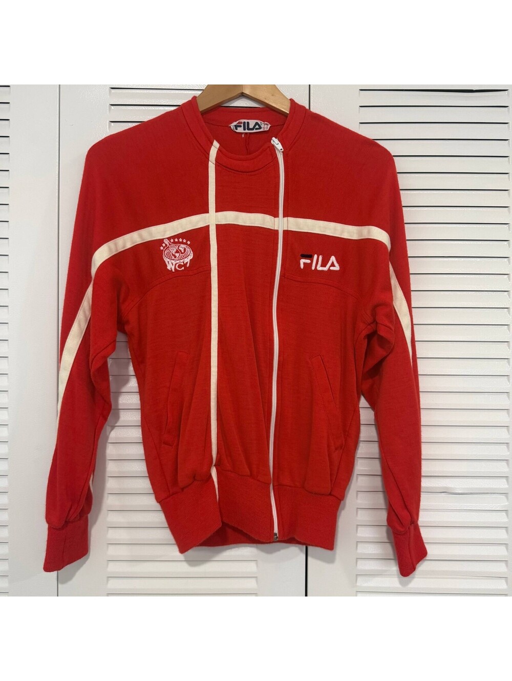 Vintage FILA WC7 Track Jacket Red Wool Blend Embroidered Logo 70s 80s